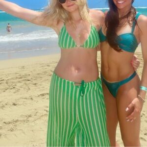 Green Striped Bikini Top & Skirt Set